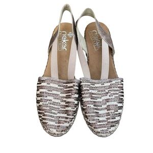 RIEKER Wedge Espadrilles Summer Sandals Shoes Cream Copper Tan Brown 41